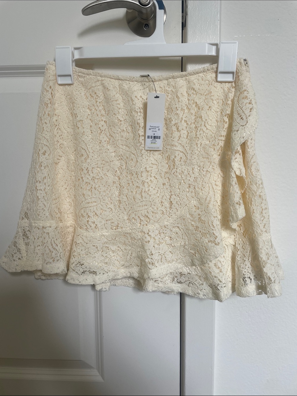 Francesca's Collections Cream Lace Ruffle Hem Skater Skirt